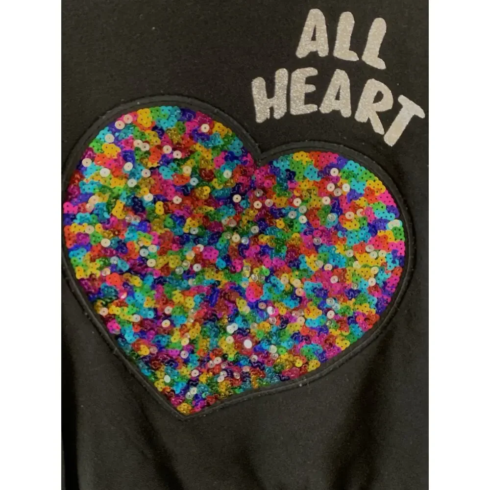 365 Kids by Garanimals Girl Sweatshirt All Heart Sequin Patch Pullover Black 6